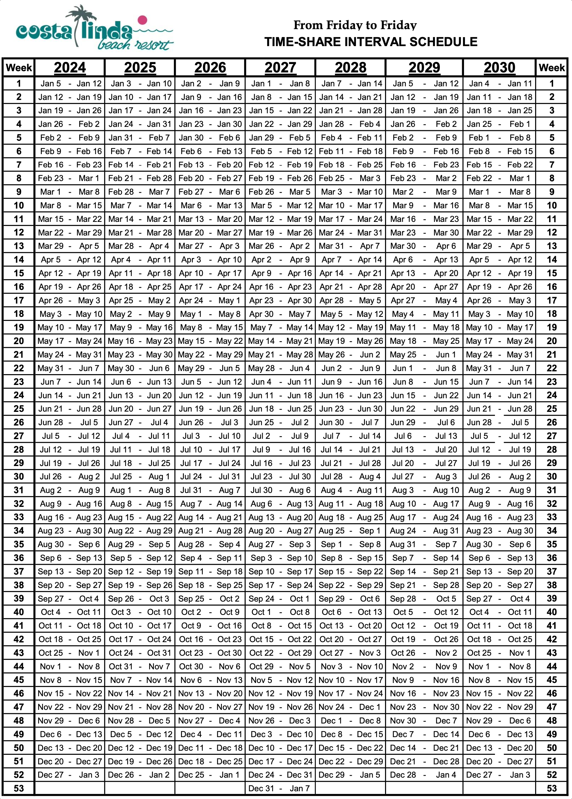 Timeshare 2025 Weeks Calendar Printable Checklist 2025 Sher Peggie